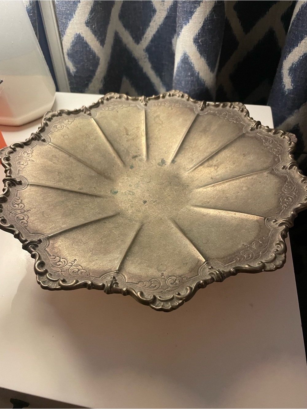 Ornate Silver-Tone Decorative Serving Platter